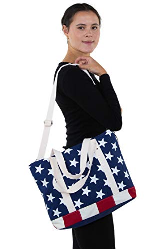 WonderMolly Stars and Stripes USA Flag Canvas Tote Bag