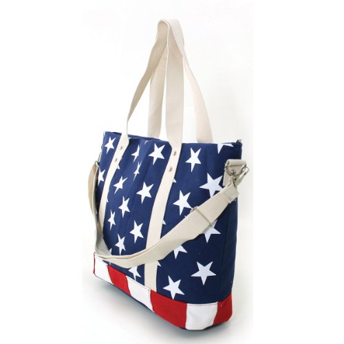 WonderMolly Stars and Stripes USA Flag Canvas Tote Bag