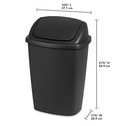 Sterilite 10689006 7.5 Gallon SwingTop Wastebasket, Black Lid and Base, 6-Pack