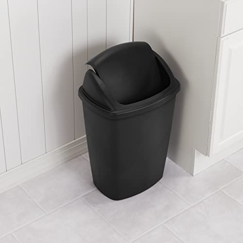 Sterilite 10689006 7.5 Gallon SwingTop Wastebasket, Black Lid and Base, 6-Pack