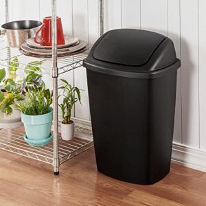 Sterilite 10689006 7.5 Gallon SwingTop Wastebasket, Black Lid and Base, 6-Pack