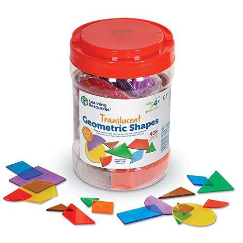 Learning Resources Translucent Geometric Shapes - 408 Pieces, Grades Pre-K+ | Ages 4+ Preschool Learning Materials, Manipulative Shapes, Early Geometry Skills, Classroom Accessories, Teacher Aids