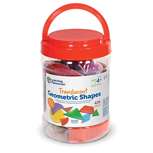 Learning Resources Translucent Geometric Shapes - 408 Pieces, Grades Pre-K+ | Ages 4+ Preschool Learning Materials, Manipulative Shapes, Early Geometry Skills, Classroom Accessories, Teacher Aids