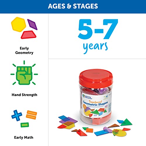 Learning Resources Translucent Geometric Shapes - 408 Pieces, Grades Pre-K+ | Ages 4+ Preschool Learning Materials, Manipulative Shapes, Early Geometry Skills, Classroom Accessories, Teacher Aids