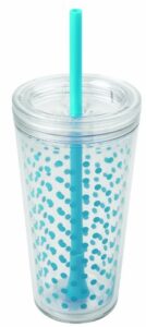 copco minimus double wall insulated tumbler with removable straw, 24-ounce, cyan blue dots