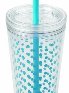 Copco Minimus Double Wall Insulated Tumbler with Removable Straw, 24-Ounce, Cyan Blue Dots