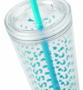 Copco Minimus Double Wall Insulated Tumbler with Removable Straw, 24-Ounce, Cyan Blue Dots