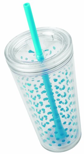 Copco Minimus Double Wall Insulated Tumbler with Removable Straw, 24-Ounce, Cyan Blue Dots