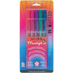 sakura 58175 5-piece gelly roll blister card moonlight 06 fine point gel ink pen set, assorted dusk colors