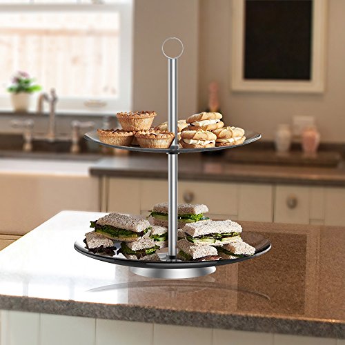Chef Buddy Dessert Tower, 2-Tier Round Glass Display Stand