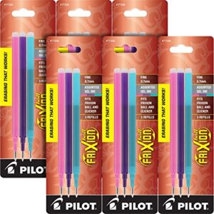 pilot refills for frixion erasable gel ink pens, fashion assorted, 6 x 3-pack (77336)
