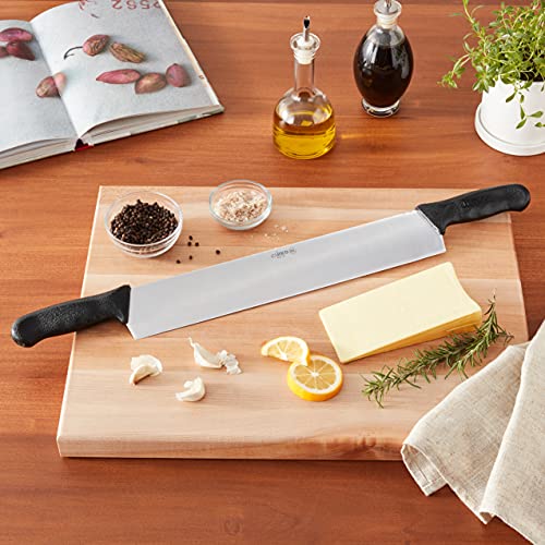 Double Handle Cheese Knife ~ 15 Inch Blade ~ 5" Black Plastic Handles ~ Use for Cheeses, Cakes, Vegetables, Soaps, Etc.