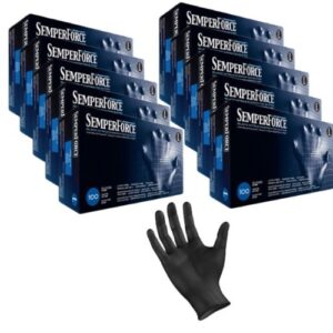 black nitrile exam tattoo gloves, powder free, latex free, semperforce, 100/box size large (1,000, large)