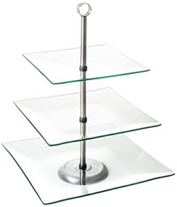 home dess chef buddy three tier square glass buffet and dessert stand, 1 pack, clear