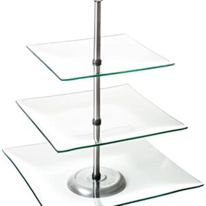 Home Dess Chef Buddy Three Tier Square Glass Buffet and Dessert Stand, 1 Pack, Clear