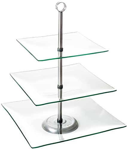 Home Dess Chef Buddy Three Tier Square Glass Buffet and Dessert Stand, 1 Pack, Clear