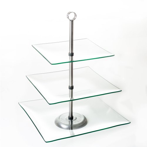 Home Dess Chef Buddy Three Tier Square Glass Buffet and Dessert Stand, 1 Pack, Clear