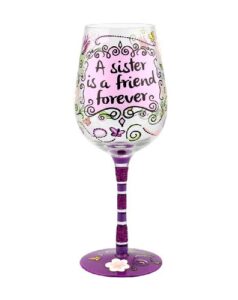 top shelf ts-5061a “a sister is a friend forever” wine glass – hand-painted – gift ideas for her multicolor, 15oz