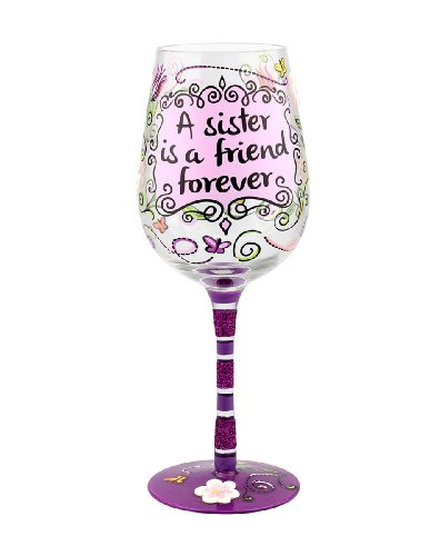 TOP SHELF TS-5061A “A Sister is a Friend Forever” Wine Glass – Hand-painted – Gift Ideas for Her Multicolor, 15oz