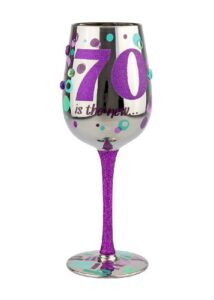 top shelf decorative metallic 70th birthday wine glass, 1 count (pack of 1), multicolor