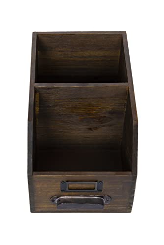 Creative Co-Op Vintage Wood Filing Box with 2 Compartments, Handle, and Label Holder, Brown