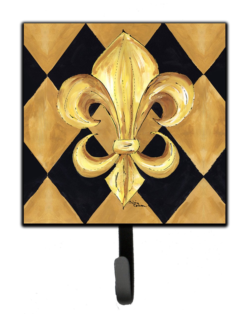 Caroline's Treasures 8125SH4 Black and Gold Fleur de lis New Orleans Leash or Key Holder, Wall Hooks, Key Hooks Holder, Coat Rack Wall Mount, Coat Hooks, Hooks for Hanging Keys, Towels, Aprons, Leashe