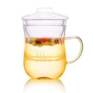 kendal tea cup with infuser and lid, clear glass mug 10 oz 300ml