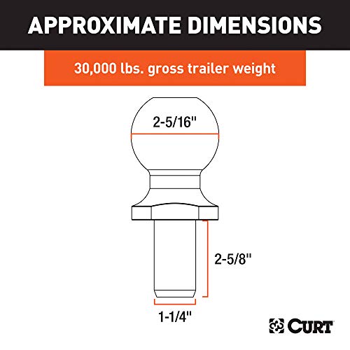 CURT 40085 Raw Steel Trailer Hitch Ball, 30,000 lbs, 2-5/16-Inch Diameter, 1-1/4 x 2-5/8-Inch Shank