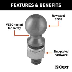 CURT 40087 Raw Steel Trailer Hitch Ball, 25,000 lbs, 2-Inch Rise, 2-5/16-Inch Diameter, 1-1/4 x 2-5/8-Inch Shank