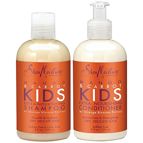 Shea Moisture Mango & Carrot Kids, Extra-Nourishing, Shampoo and Conditioner Set, Orange Blossom Extract, Dry, Delicate Hair, Vitamin B-5 & Vitamin E, 8 Fl Oz Ea