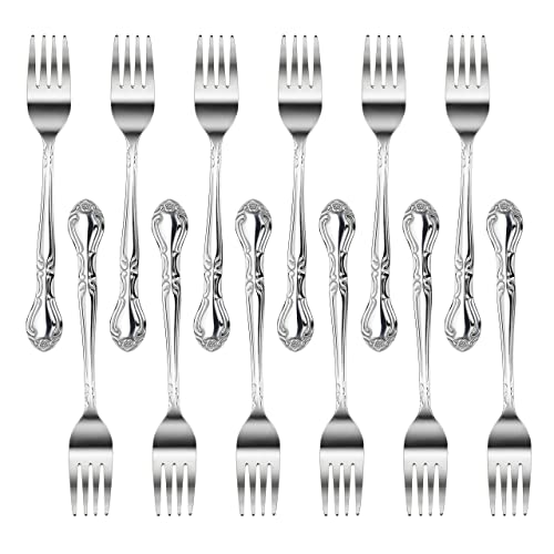 New Star Foodservice 58666 Rose Pattern, 18/0 Stainless Steel, Salad Fork, 6.2-Inch, Set of 12