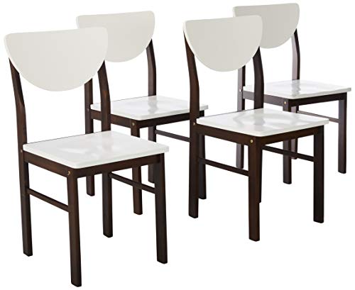 Kings Brand Furniture Dining Room Kitchen Wood Side Chair (Set of 4), Walnut/White