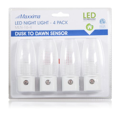 Maxxima MLN-16 LED Plug in Night Light - Features Auto Dusk to Dawn Sensor 5000K Daylight, 5 Lumens, Ideal for Bedroom, Bathroom, Hallway, and Senior Living Use - 4 Pack