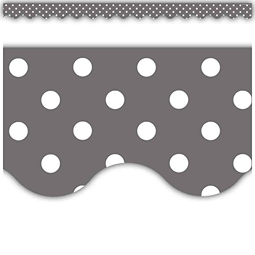 Teacher Created Resources Gray Polka Dots Scalloped Border Trim (5495)