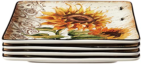 Certified International French Sunflowers Dinner Plate, 10.5-Inch, Multicolor, Large, Set of 4