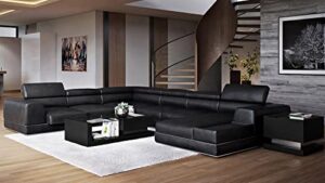 zuri furniture wynn black leather sectional sofa with adjustable headrests - right chaise