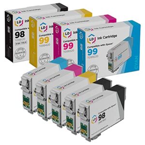 ld remanufactured ink cartridge replacements for epson 98 & epson 99 (2 black, 1 cyan, 1 magenta, 1 yellow, 5-pack)