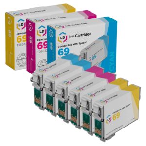 ld products remanufactured ink cartridge replacement for epson 69 (2 cyan, 2 magenta, 2 yellow, 6-pack) compatible with stylus & workforce printers: cx5000, cx6000, cx7000f, cx7400, cx7450 & cx8400