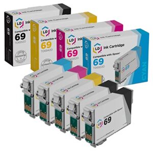 ld products remanufactured ink cartridge replacements for epson 69 t069 (2 t069120 black, 1 t069220 cyan, 1 t069320 magenta, 1 t069420 yellow, 5-pack)
