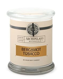 archipelago botanicals bergamot tobacco glass jar candle | italian bergamot and tobacco flower | hand-poured premium wax and lead-free wicks | burns approx. 60 hours (8.6 oz)