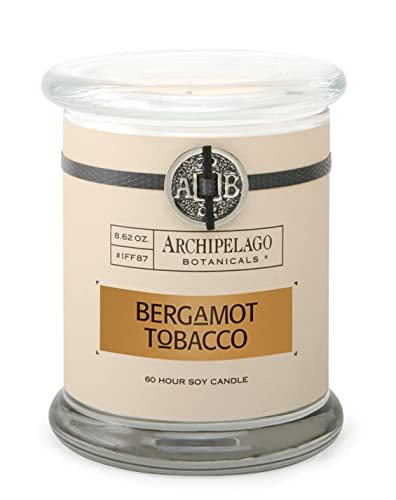 Archipelago Botanicals Bergamot Tobacco Glass Jar Candle | Italian Bergamot and Tobacco Flower | Hand-Poured Premium Wax and Lead-Free Wicks | Burns Approx. 60 Hours (8.6 oz)