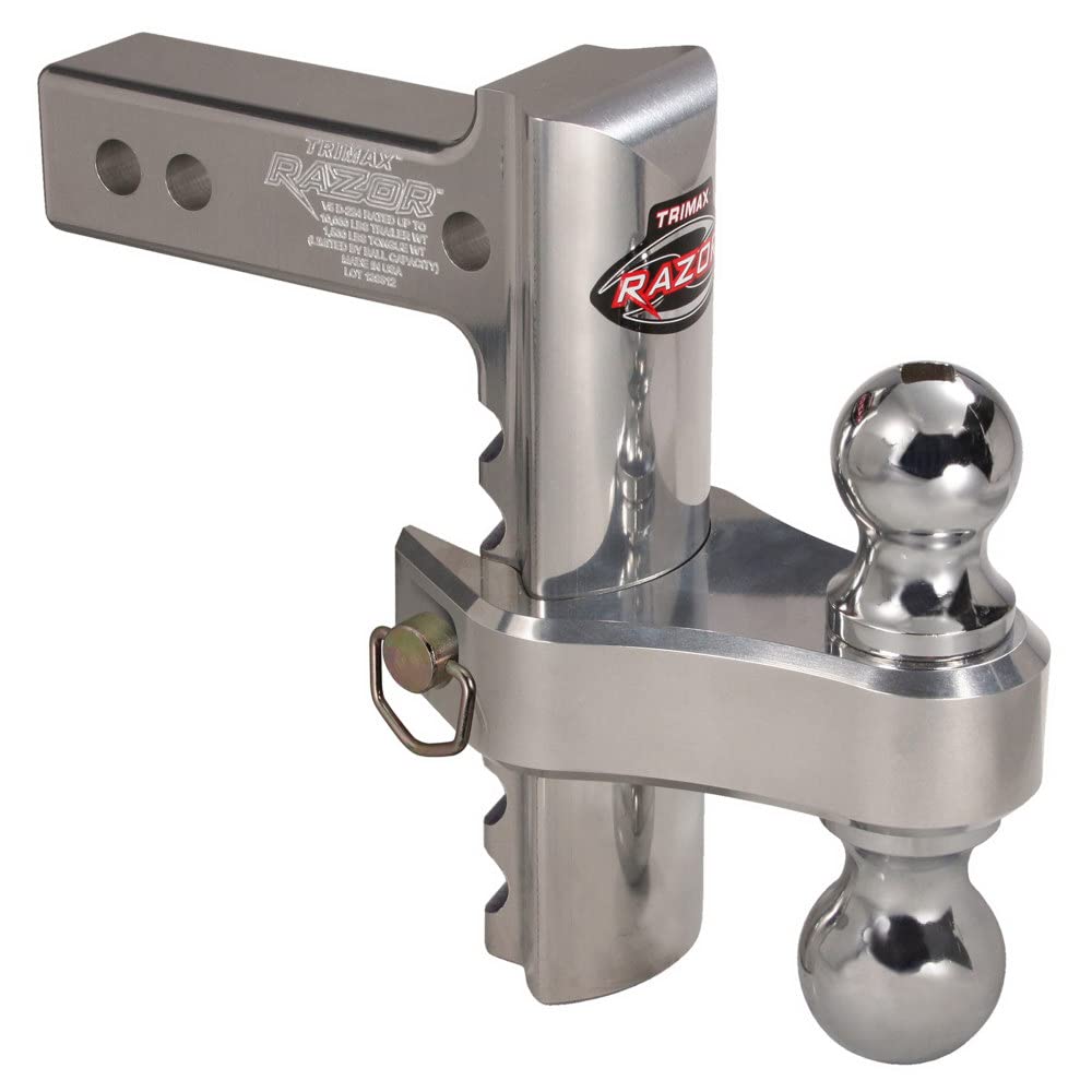 Trimax TRZ8ALRP 8" Aluminum Adjustable Hitch with Dual Hitch Ball and Receiver Adjustment Pin, Silver