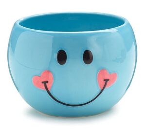 adorable blue smiley face/happy face planter/candy dish with hearts