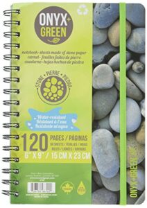 onyx and green notebook, 6 x 9 inches with elastic closure, 60 ruled sheets, stone paper, (6702)