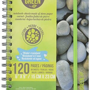 Onyx and Green Notebook, 6 x 9 Inches with Elastic Closure, 60 Ruled Sheets, Stone Paper, (6702)