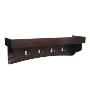 alaterre shaker cottage wall mounted coat hooks with tray shelf, espresso