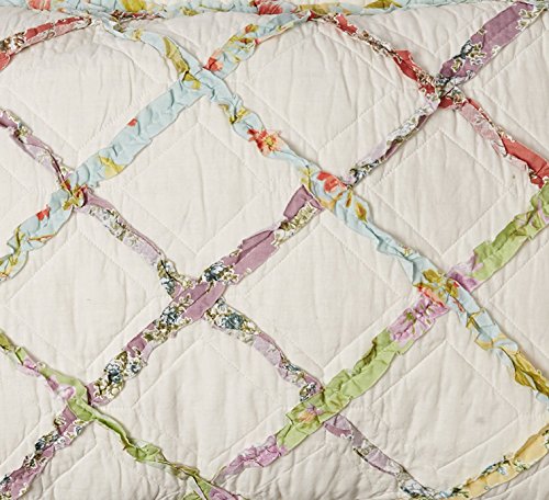 Laura Ashley Home Ruffle Garden Collection Quilt-100% Cotton, Ultra Soft, All Season Bedding, Reversible Stylish Coverlet, Full/Queen, Cream (197784)