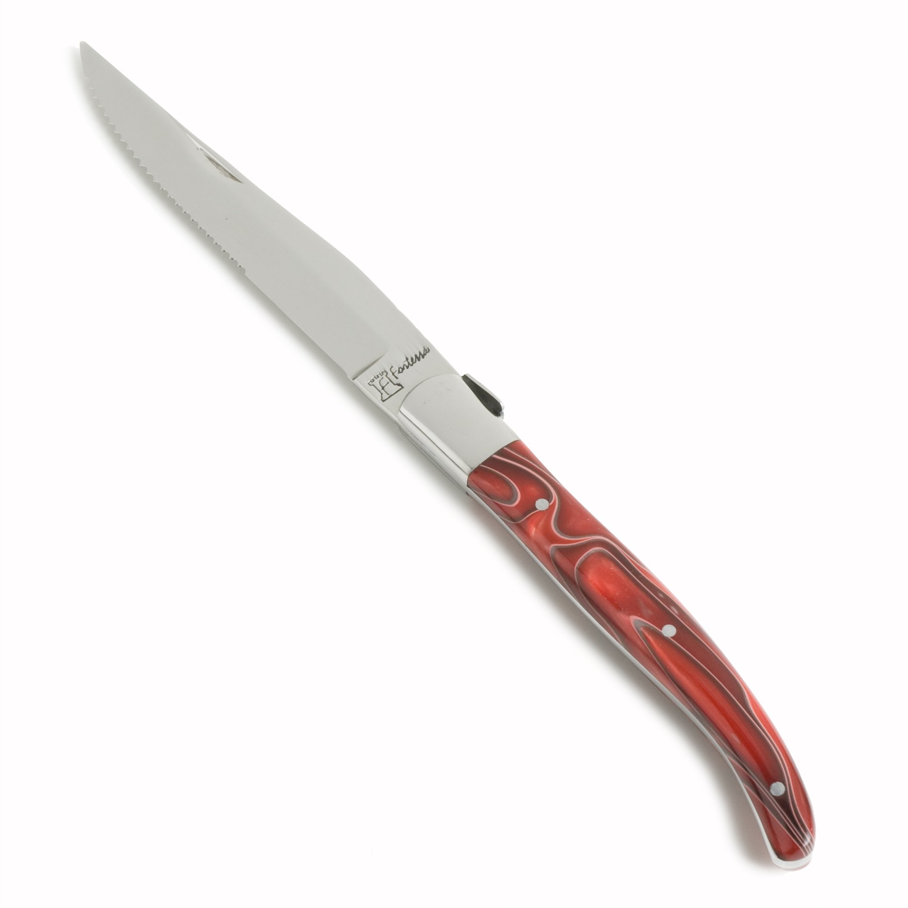 Fortessa Provencal Serrated Steak Knife, 9.25-Inch, Red Handle, Set of 6 -