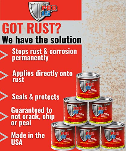 POR-15 Six Pack Rust Preventive Coating, Stop Rust and Corrosion Permanently, Anti-rust Protective Barrier, 4 Fluid Ounces, Gloss Black, Pack of 6