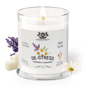 gerrard larriett - deodorizing soy candles for pets, scented candles for removing pet/household odors, lasts up to 40 hours, white candles for home scented with de-stress lavender & chamomile fragrance, 10 oz